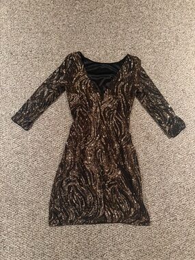 knee length dresses for ladies ASHLEYlauren 11205 Sequin Gown with Three Quarter Sleeves main image 0